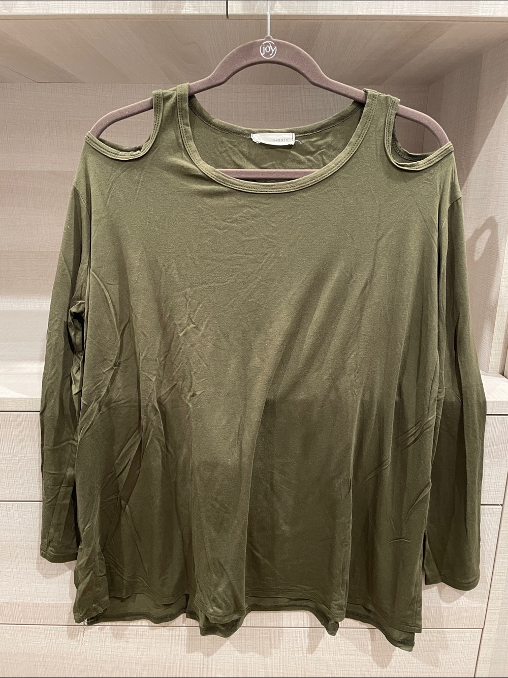 Women's Cold-Shoulder Long Sleeve Top in Olive Green